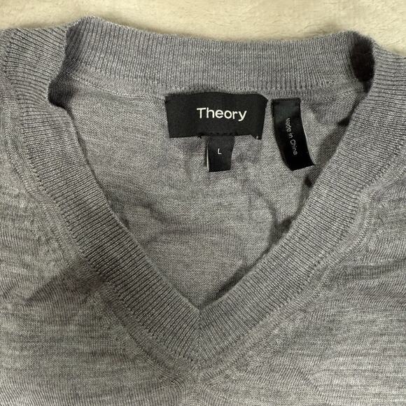 Theory Regal Wool V Neck Pullover Light Gray Lightweight Sweater Men's Size L - Picture 2 of 6